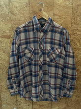 Vintage 90s beige blue check polyester cotton mix permanent press shirt size M